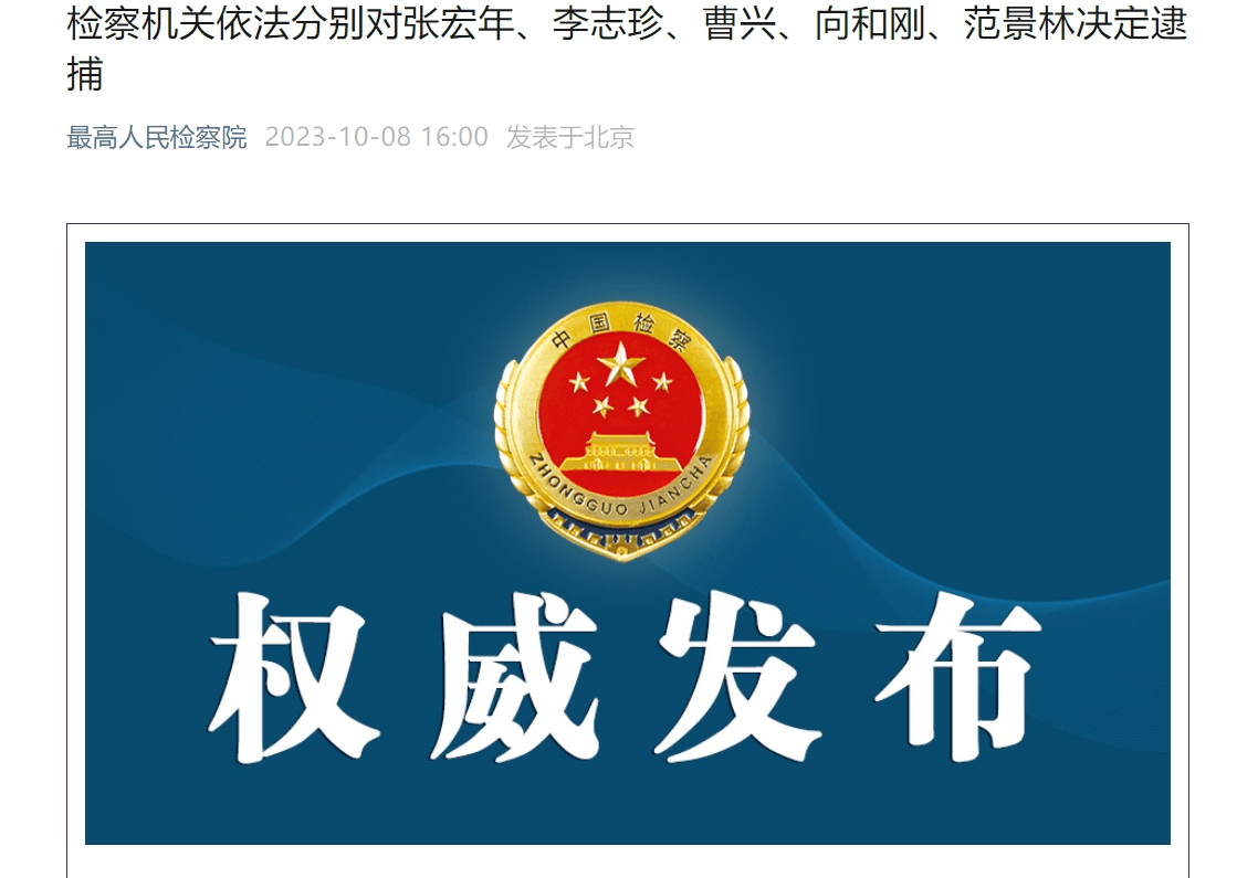 张宏年、李志珍、曹兴、向和刚、范景林被逮捕！